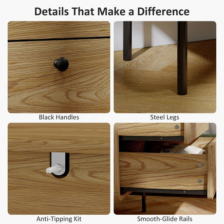 Wooden Chest Of 4 Drawers 60cm Wide With Black Metal Legs - Velmora