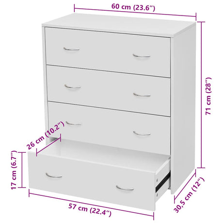 Wooden Chest Of 4 Drawers 60cm Wide With Handle - Vantage Home
