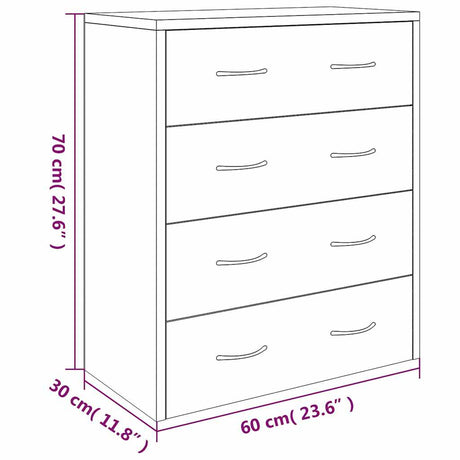 Wooden Chest Of 4 Drawers 60cm Wide With Handle - Vantage Home