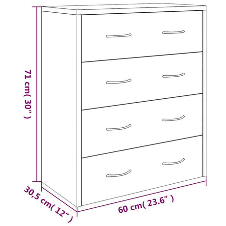 Wooden Chest Of 4 Drawers 60cm Wide With Handle - Vantage Home