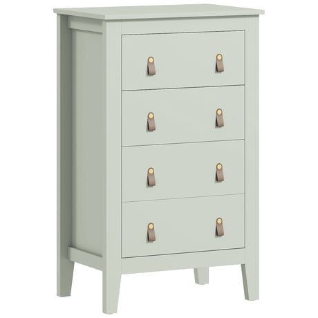 Wooden Chest Of 4 Drawers 60cm Wide With Leather Handles - Velmora