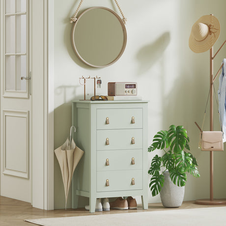 Wooden Chest Of 4 Drawers 60cm Wide With Leather Handles - Velmora