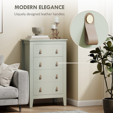 Wooden Chest Of 4 Drawers 60cm Wide With Leather Handles - Velmora