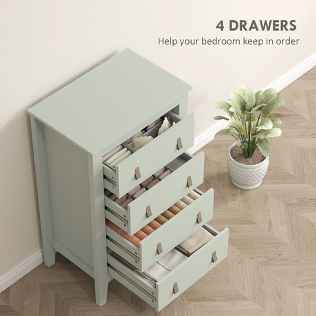 Wooden Chest Of 4 Drawers 60cm Wide With Leather Handles - Velmora