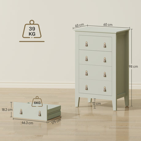 Wooden Chest Of 4 Drawers 60cm Wide With Leather Handles - Velmora