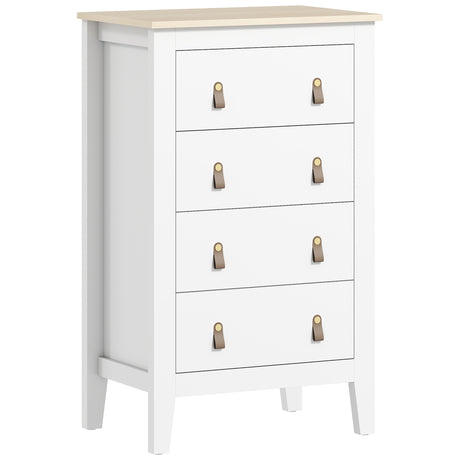 Wooden Chest Of 4 Drawers 60cm Wide With Leather Handles - Velmora
