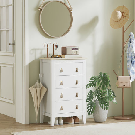 Wooden Chest Of 4 Drawers 60cm Wide With Leather Handles - Velmora
