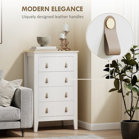 Wooden Chest Of 4 Drawers 60cm Wide With Leather Handles - Velmora
