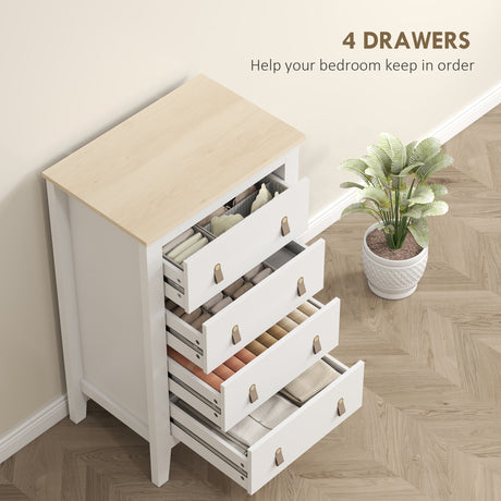 Wooden Chest Of 4 Drawers 60cm Wide With Leather Handles - Velmora