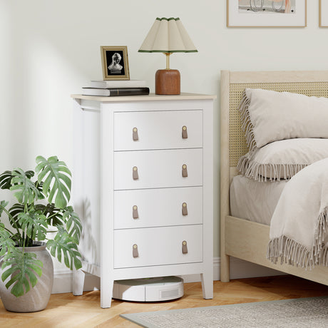 Wooden Chest Of 4 Drawers 60cm Wide With Leather Handles - Velmora