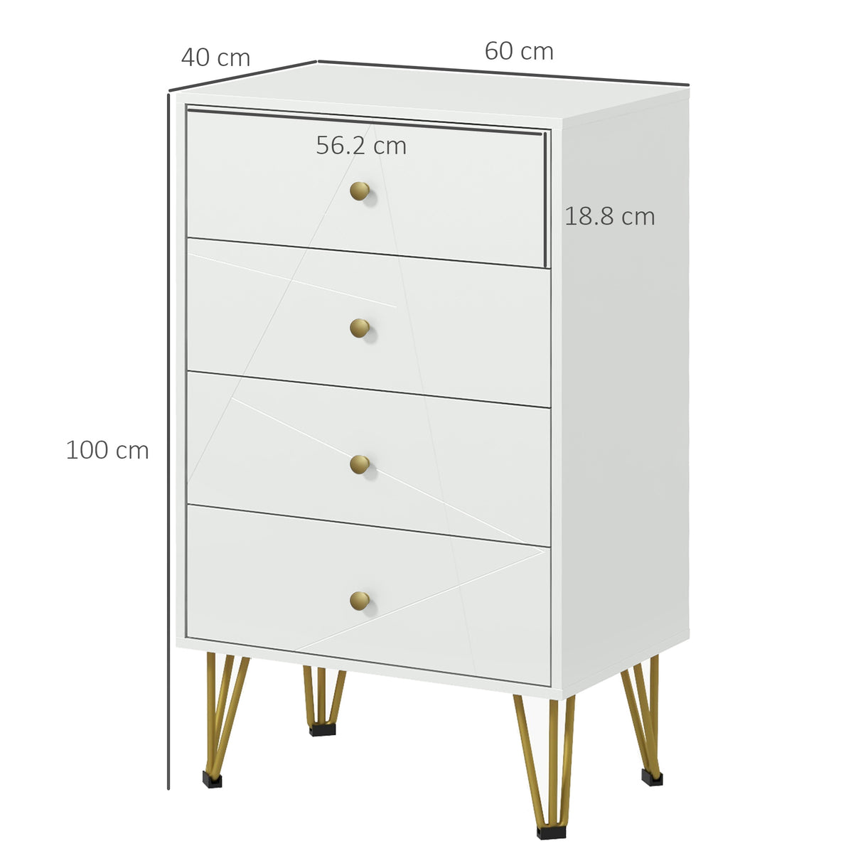 Wooden Chest Of 4 Drawers 60cm Wide With Metal Legs - Velmora