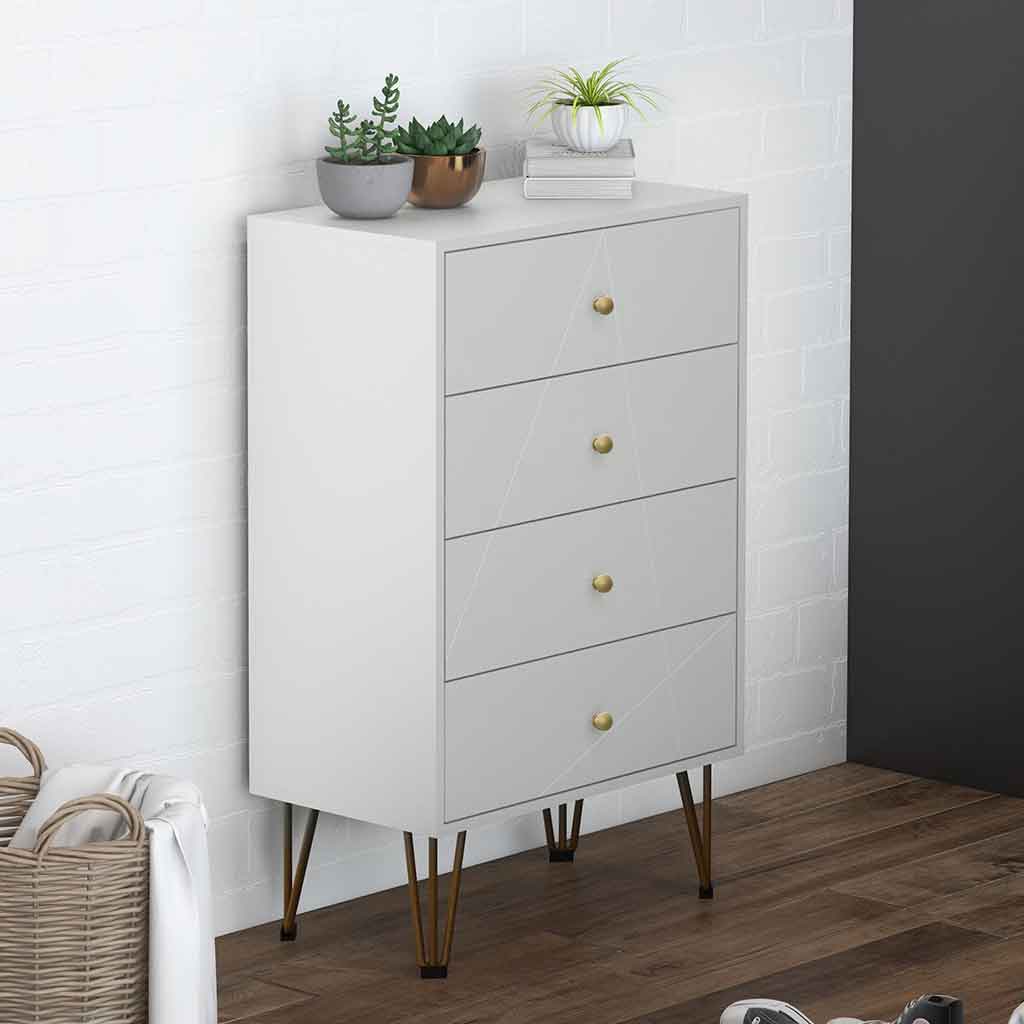Wooden Chest Of 4 Drawers 60cm Wide With Metal Legs - Velmora