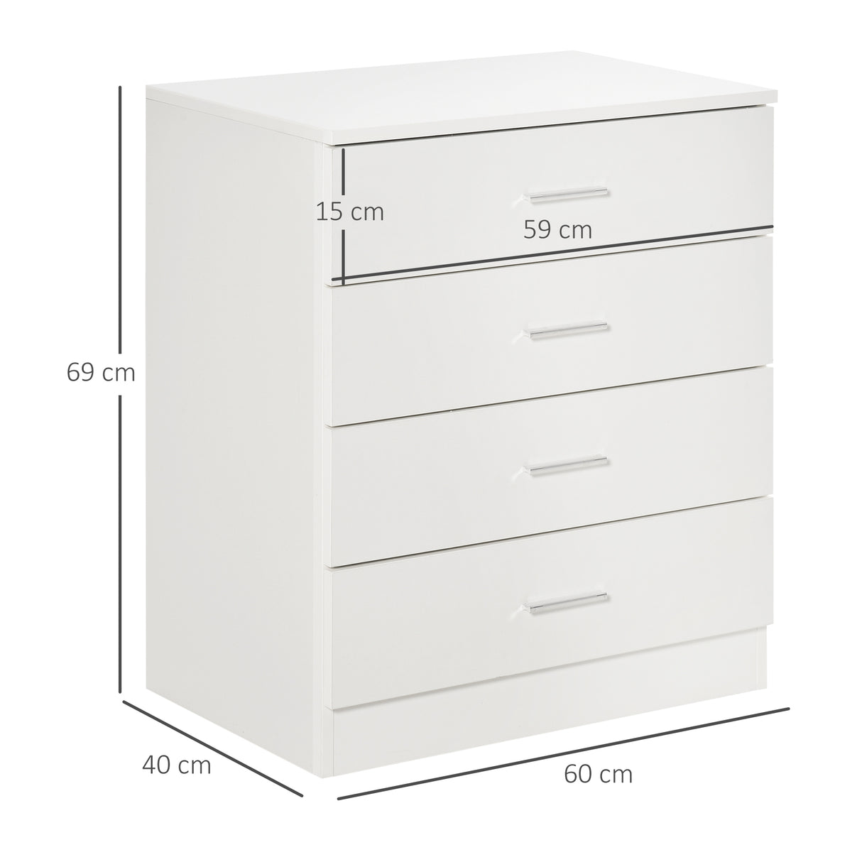 Wooden Chest Of 4 Drawers 60cm Wide With Metal Rails - Velmora