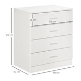 Wooden Chest Of 4 Drawers 60cm Wide With Metal Rails - Velmora