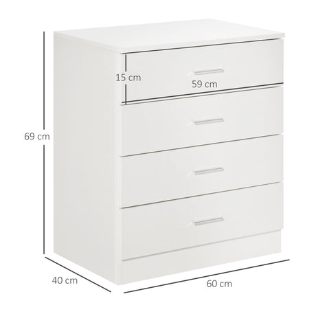 Wooden Chest Of 4 Drawers 60cm Wide With Metal Rails - Velmora