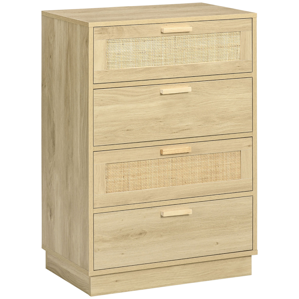 Wooden Chest Of 4 Drawers 60cm Wide With Rattan Weave Panel - Velmora