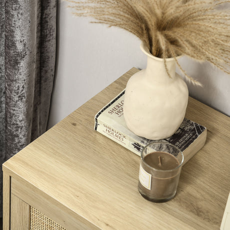 Wooden Chest Of 4 Drawers 60cm Wide With Rattan Weave Panel - Velmora