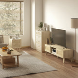 Wooden Chest Of 4 Drawers 60cm Wide With Rattan Weave Panel - Velmora