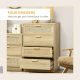 Wooden Chest Of 4 Drawers 60cm Wide With Rattan Weave Panel - Velmora
