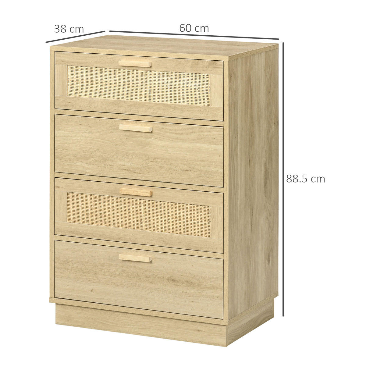 Wooden Chest Of 4 Drawers 60cm Wide With Rattan Weave Panel - Velmora