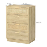 Wooden Chest Of 4 Drawers 60cm Wide With Rattan Weave Panel - Velmora
