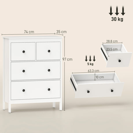 Wooden Chest Of 4 Drawers 74cm Wide - Velmora