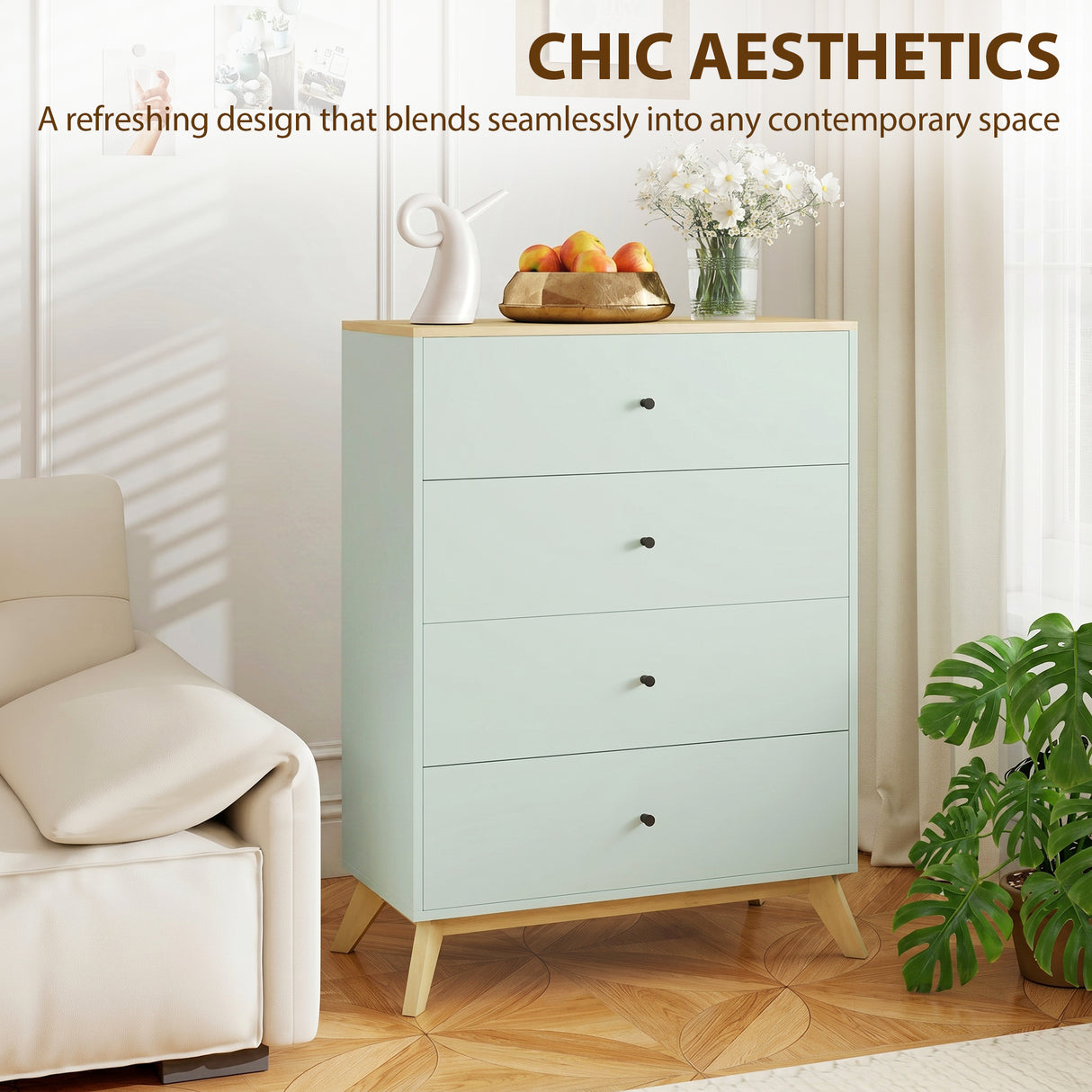 Wooden Chest Of 4 Drawers 77cm Wide - Velmora