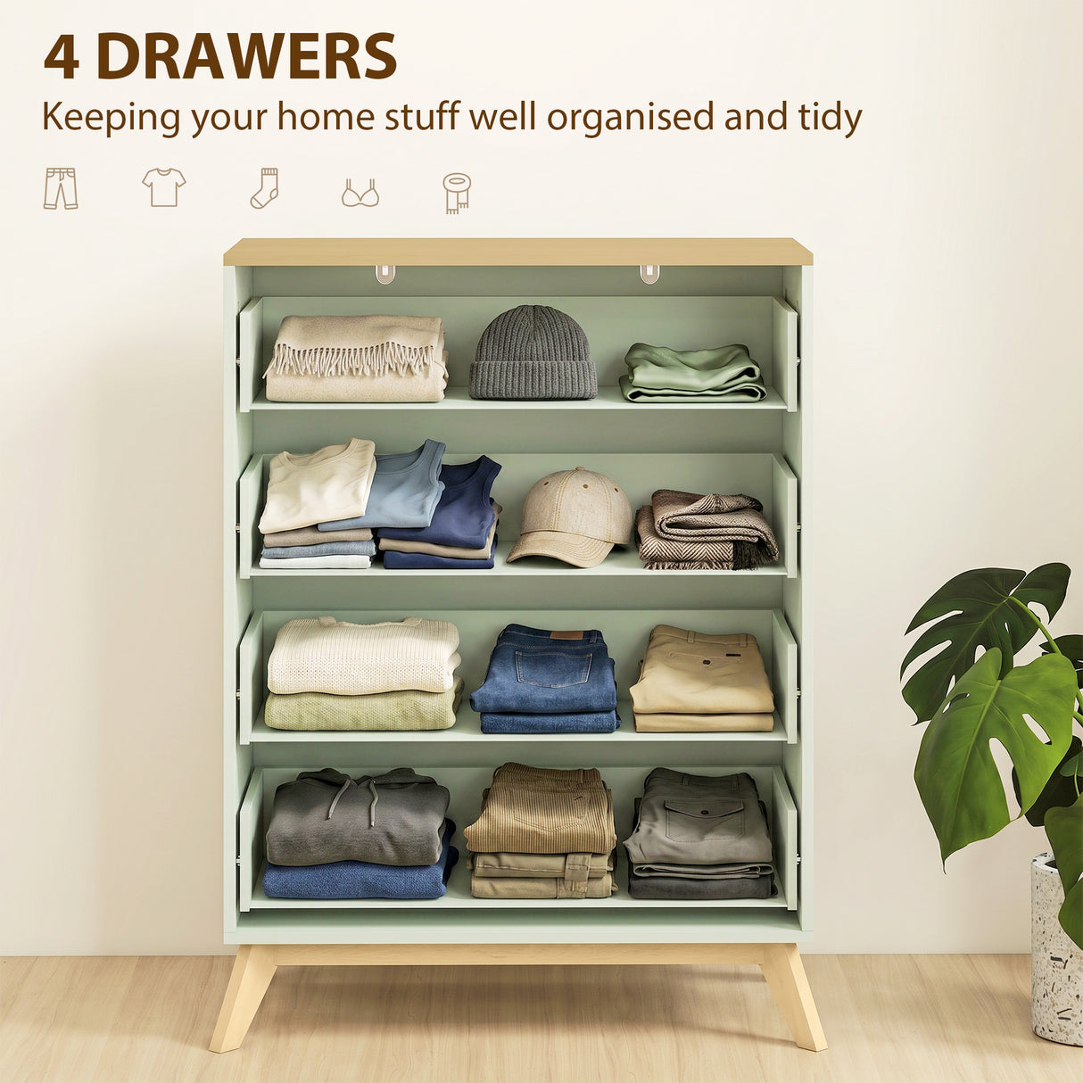 Wooden Chest Of 4 Drawers 77cm Wide - Velmora