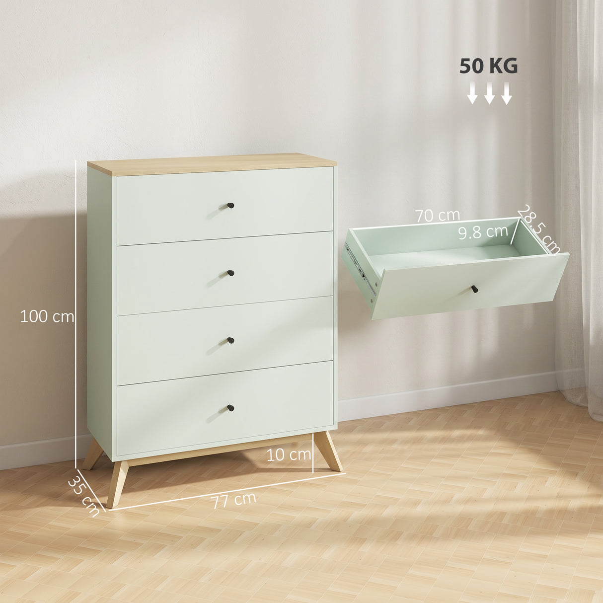 Wooden Chest Of 4 Drawers 77cm Wide - Velmora