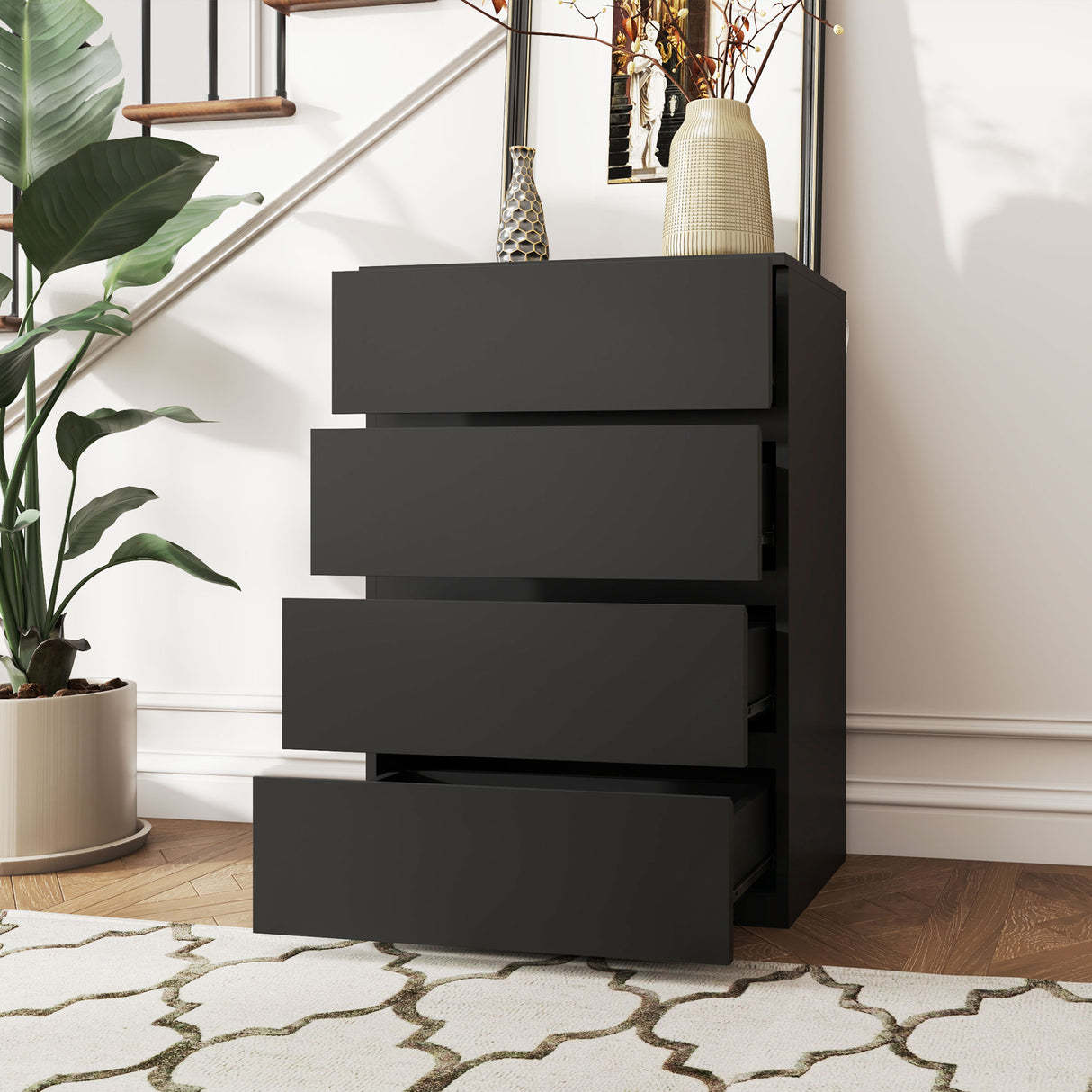 Wooden Chest Of 4 Drawers 80cm H x 55cm W x 34cm D - Velmora
