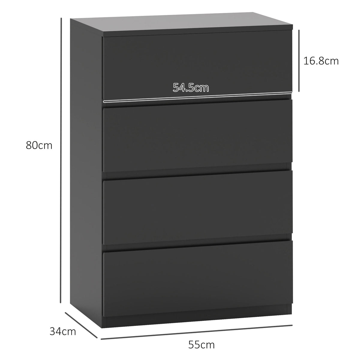 Wooden Chest Of 4 Drawers 80cm H x 55cm W x 34cm D - Velmora