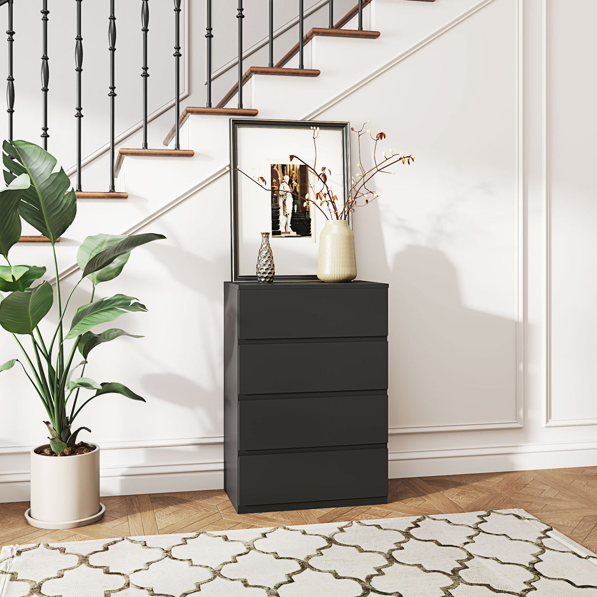 Wooden Chest Of 4 Drawers 80cm H x 55cm W x 34cm D - Velmora