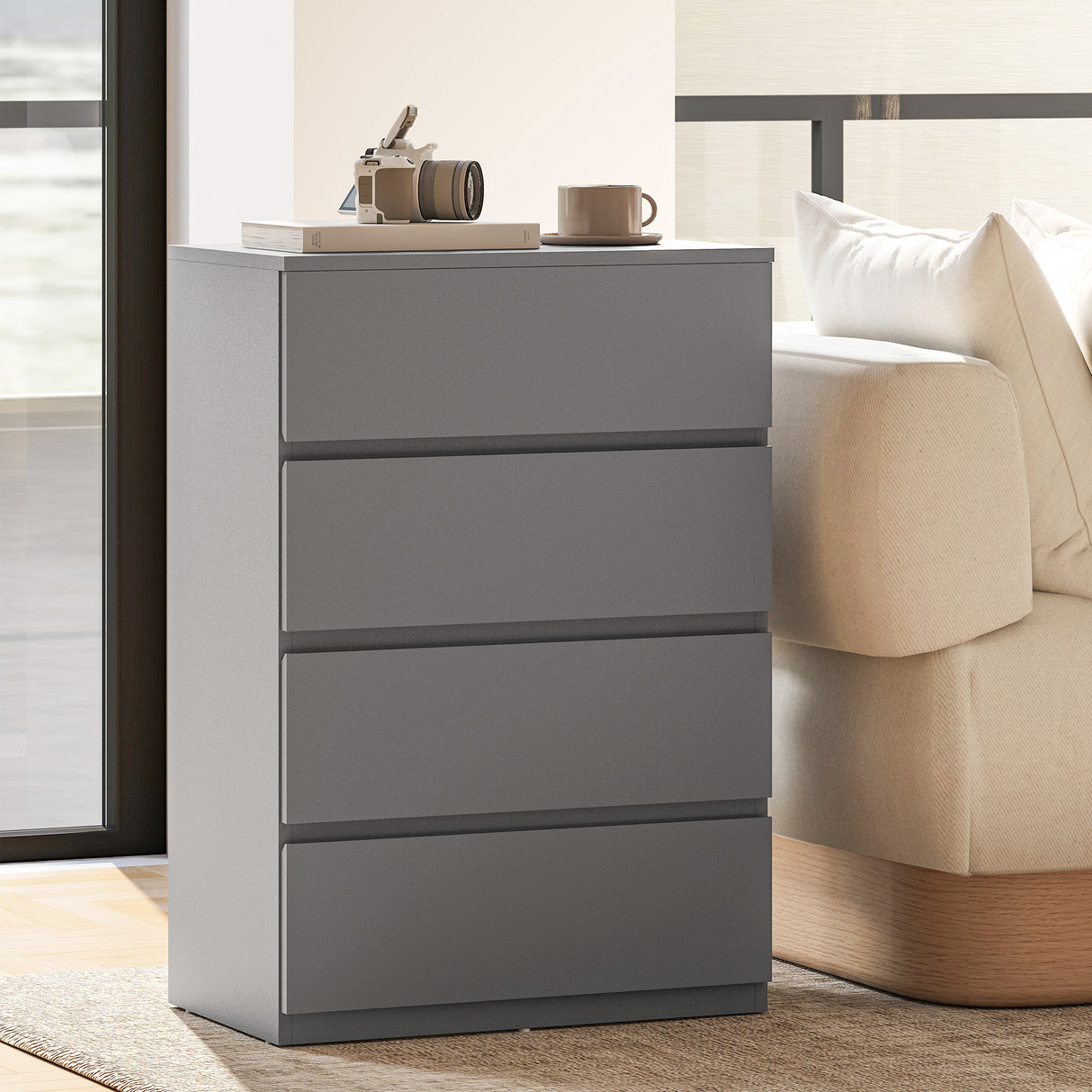 Wooden Chest Of 4 Drawers 80cm H x 55cm W x 34cm D - Velmora
