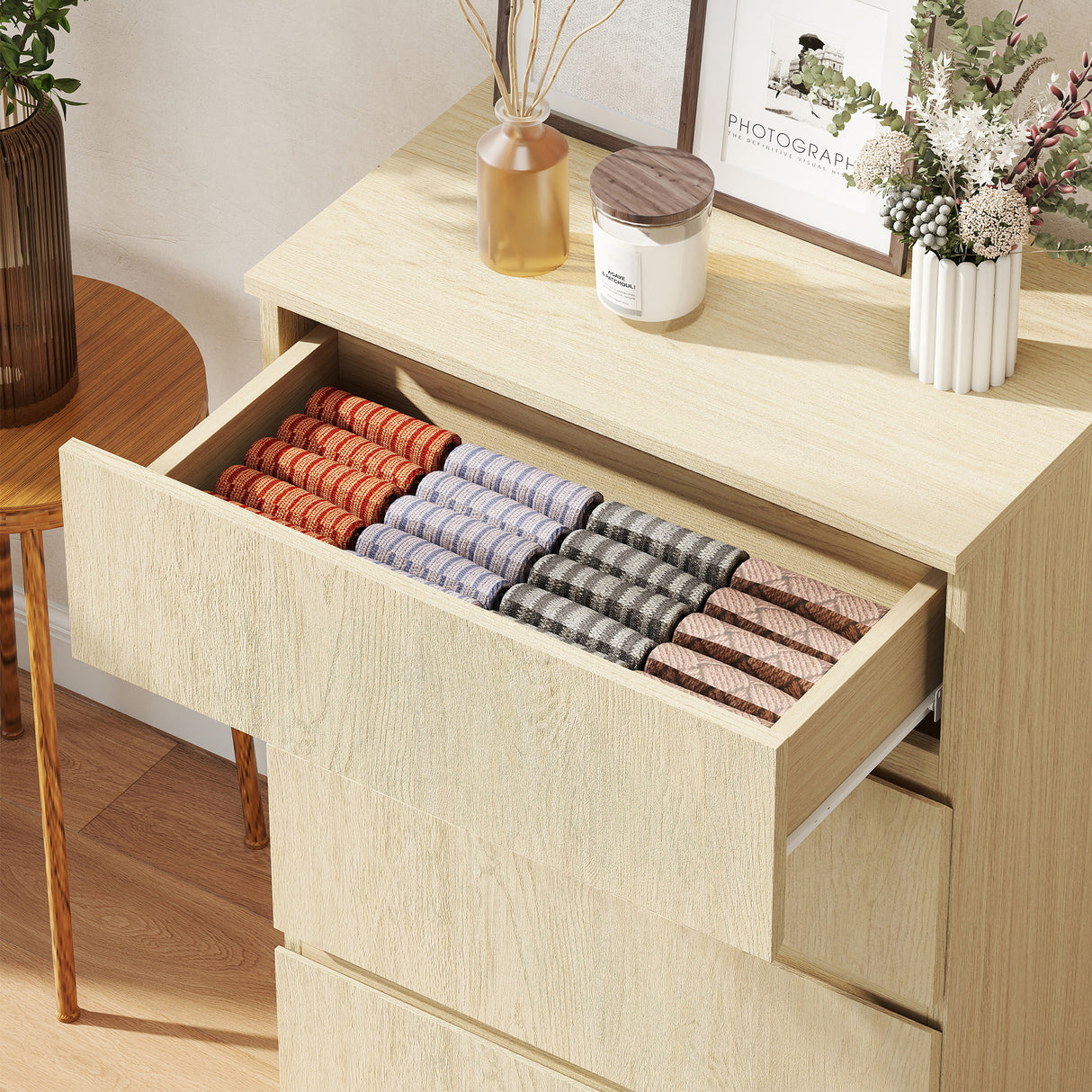 Wooden Chest Of 4 Drawers 80cm H x 55cm W x 34cm D - Velmora