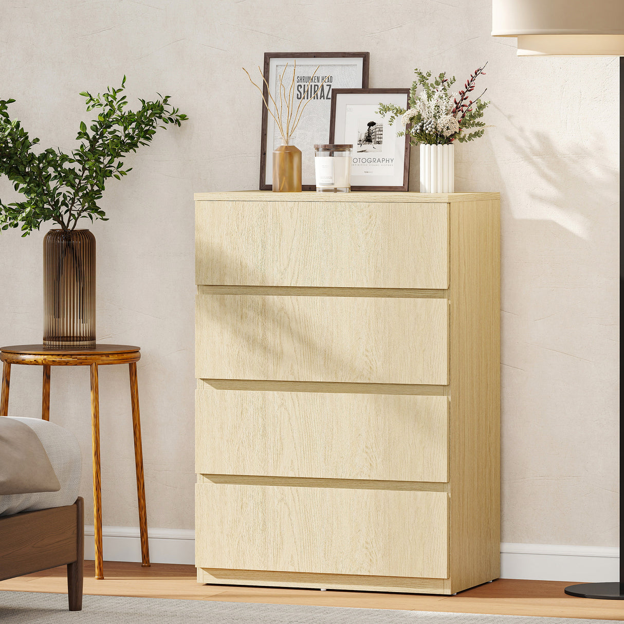 Wooden Chest Of 4 Drawers 80cm H x 55cm W x 34cm D - Velmora
