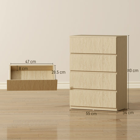 Wooden Chest Of 4 Drawers 80cm H x 55cm W x 34cm D - Velmora