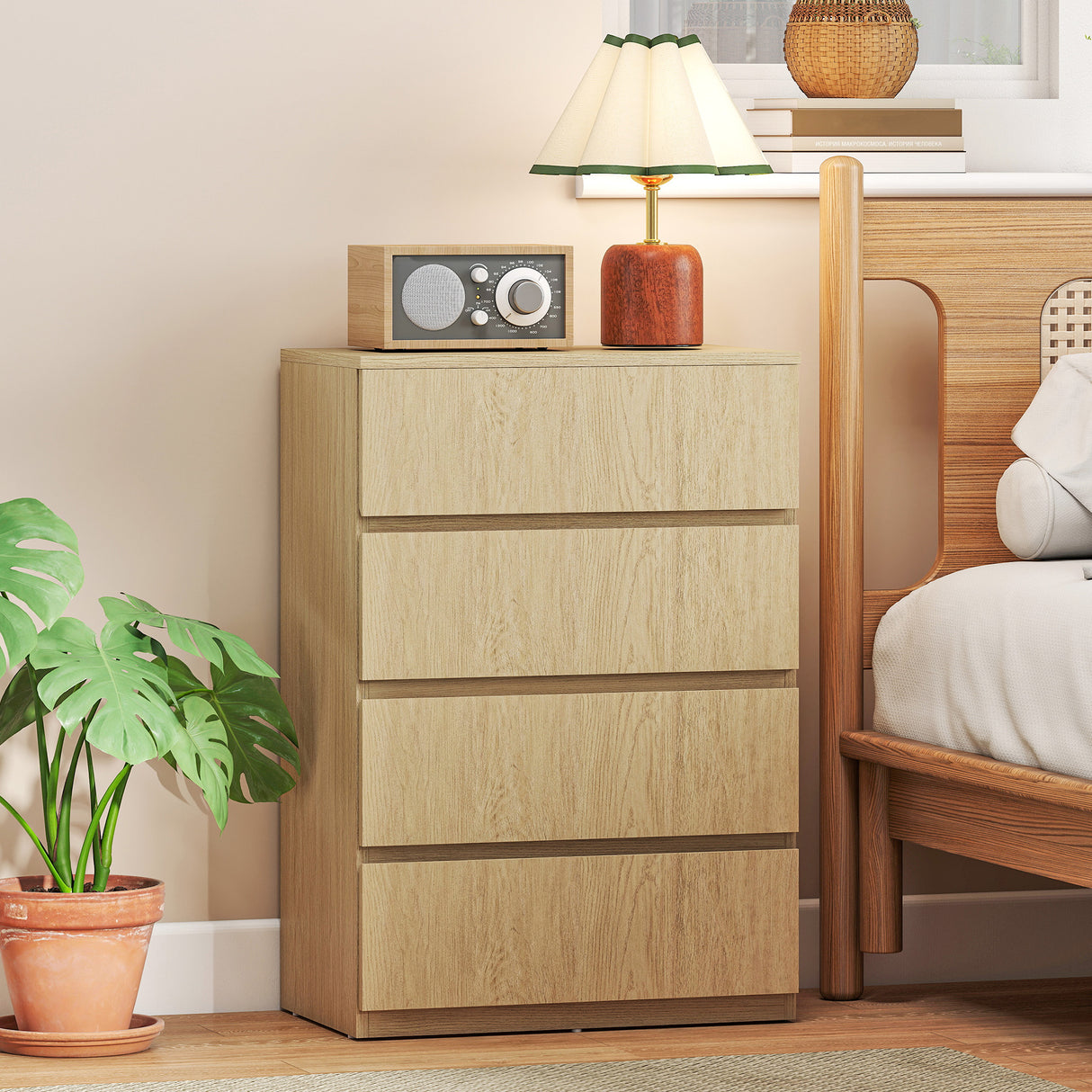 Wooden Chest Of 4 Drawers 80cm H x 55cm W x 34cm D - Velmora