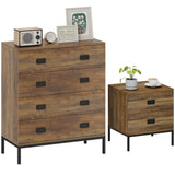 Wooden Chest Of 4 Drawers 80cm Wide With Bedside Cabinet 45cm Wide - Velmora