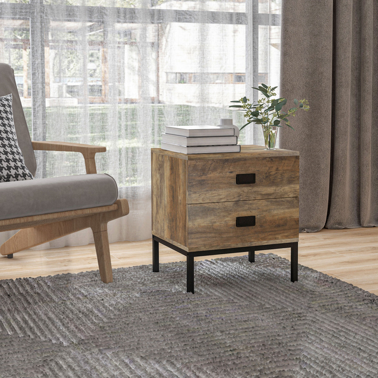 Wooden Chest Of 4 Drawers 80cm Wide With Bedside Cabinet 45cm Wide - Velmora