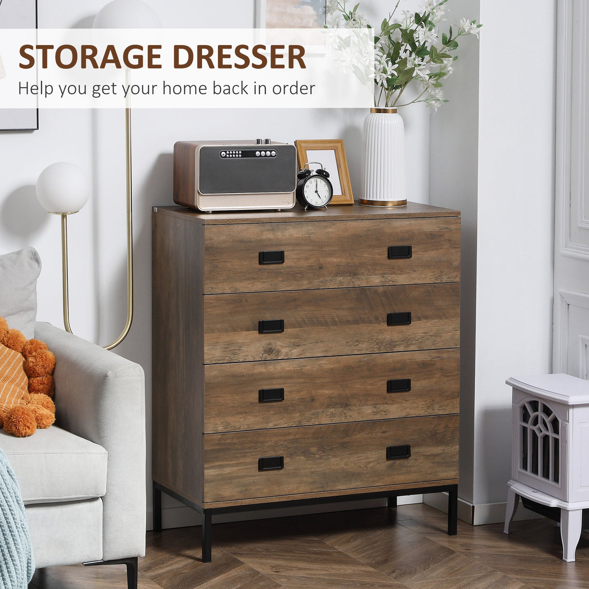 Wooden Chest Of 4 Drawers 80cm Wide With Bedside Cabinet 45cm Wide - Velmora
