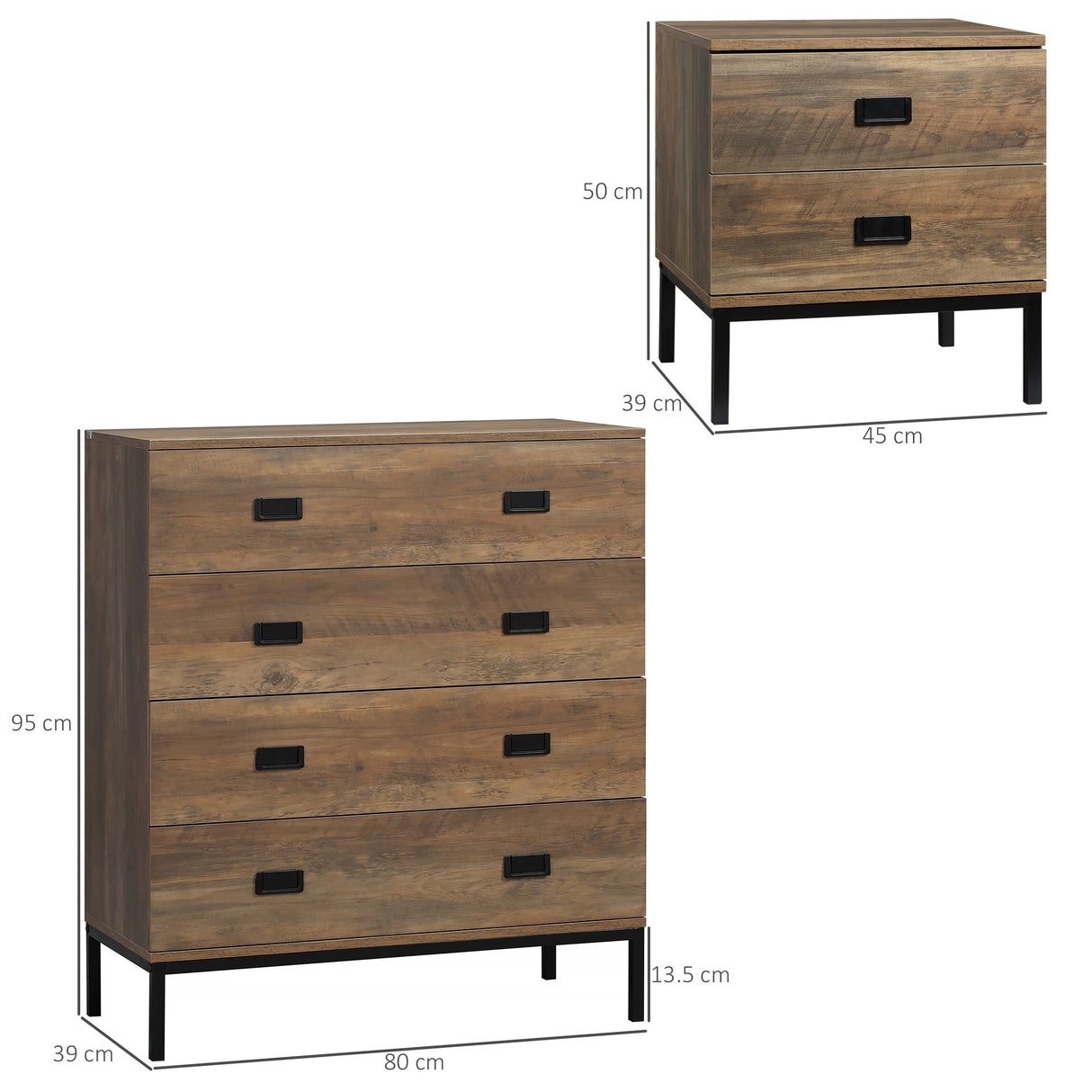 Wooden Chest Of 4 Drawers 80cm Wide With Bedside Cabinet 45cm Wide - Velmora