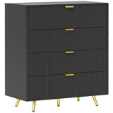 Wooden Chest Of 4 Drawers 80cm Wide With Gold Handles - Velmora
