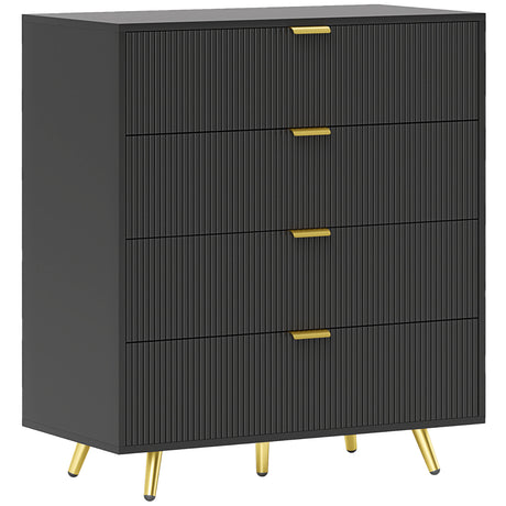 Wooden Chest Of 4 Drawers 80cm Wide With Gold Handles - Velmora