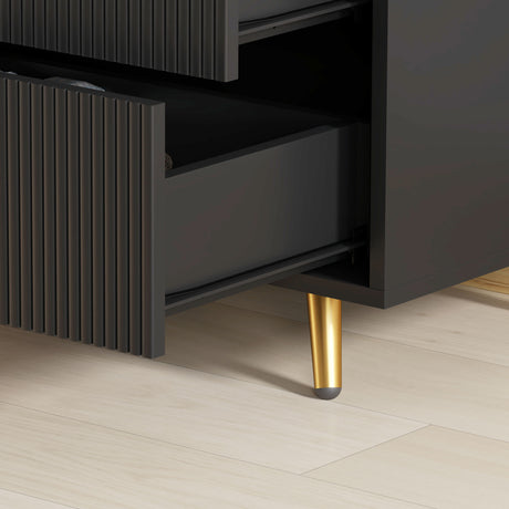 Wooden Chest Of 4 Drawers 80cm Wide With Gold Handles - Velmora
