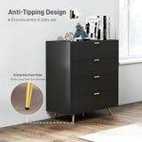 Wooden Chest Of 4 Drawers 80cm Wide With Gold Handles - Velmora