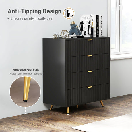 Wooden Chest Of 4 Drawers 80cm Wide With Gold Handles - Velmora