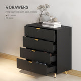 Wooden Chest Of 4 Drawers 80cm Wide With Gold Handles - Velmora