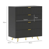 Wooden Chest Of 4 Drawers 80cm Wide With Gold Handles - Velmora