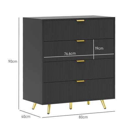 Wooden Chest Of 4 Drawers 80cm Wide With Gold Handles - Velmora