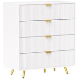 Wooden Chest Of 4 Drawers 80cm Wide With Gold Handles - Velmora
